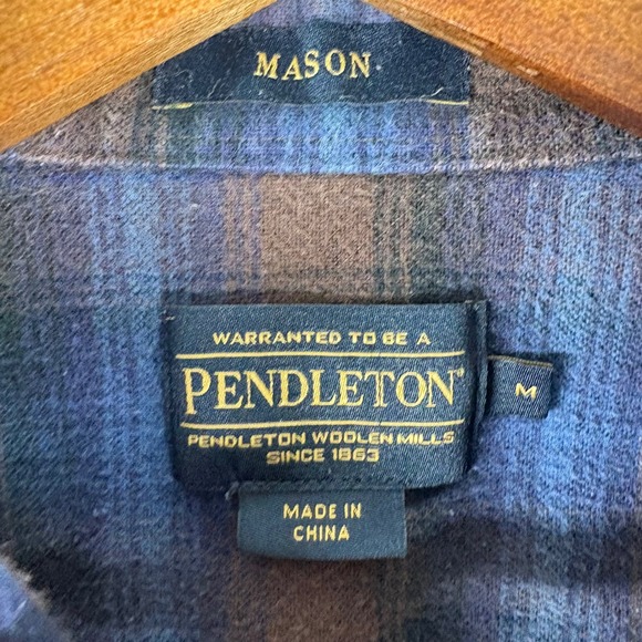 Pendleton Mason Flannel Shirt Mens Medium Blue Plaid Button Down Long Sleeve - Picture 3 of 6